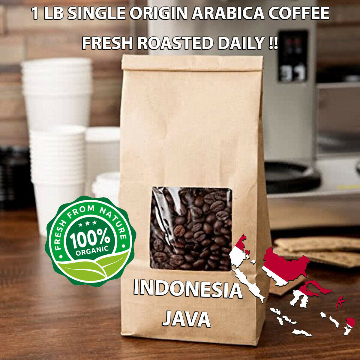 1 LB INDONESIA JAVA SAMPLE ROASTED COFFEE WHOLE BEAN, GROUND - ARABICA ORGANIC gallery