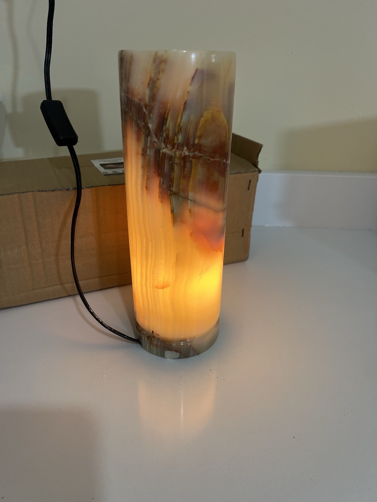 Modern ONYX marble Stone Cylinder Accent Lamp, Warm White Light, Polished Finish gallery