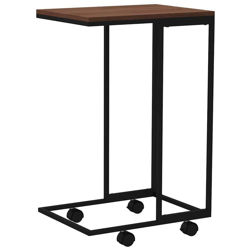 Black Side Table with Wheels, C-Shaped Engineered Wood and Iron Frame, Ideal ... gallery
