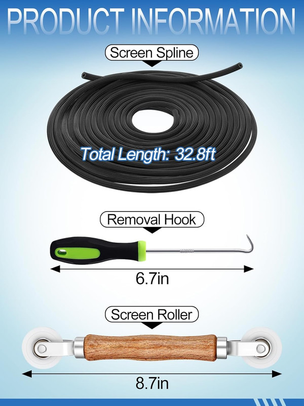 Screen Repair Kit 3in1 Roller Tool Spline 32.8Ft Window Door Screen gallery