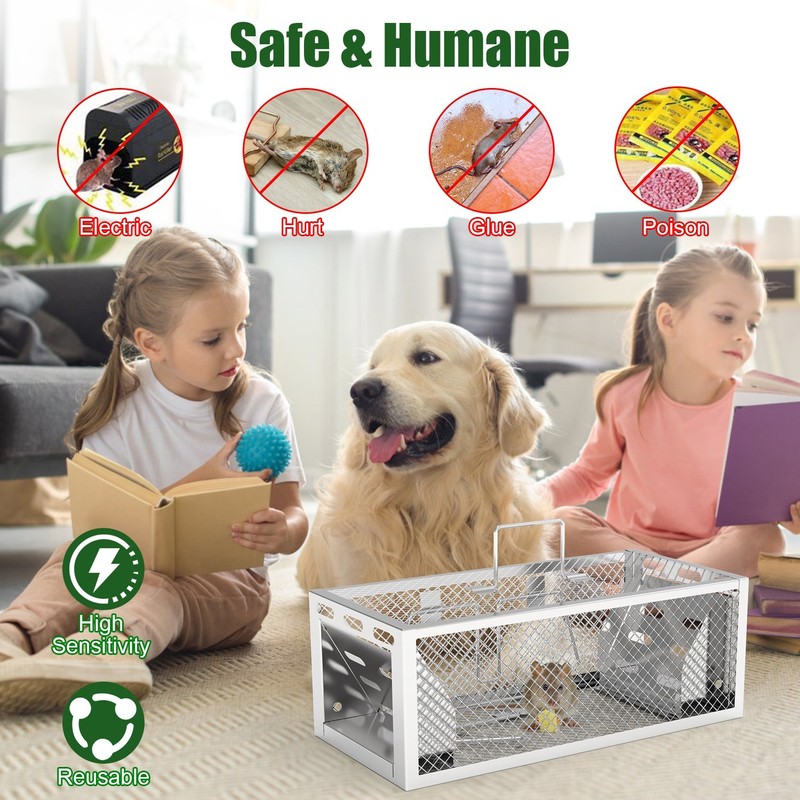 2 Pack Automatic Humane Rat Trap With Reusable Galvanized Iron Live Animal Cage gallery
