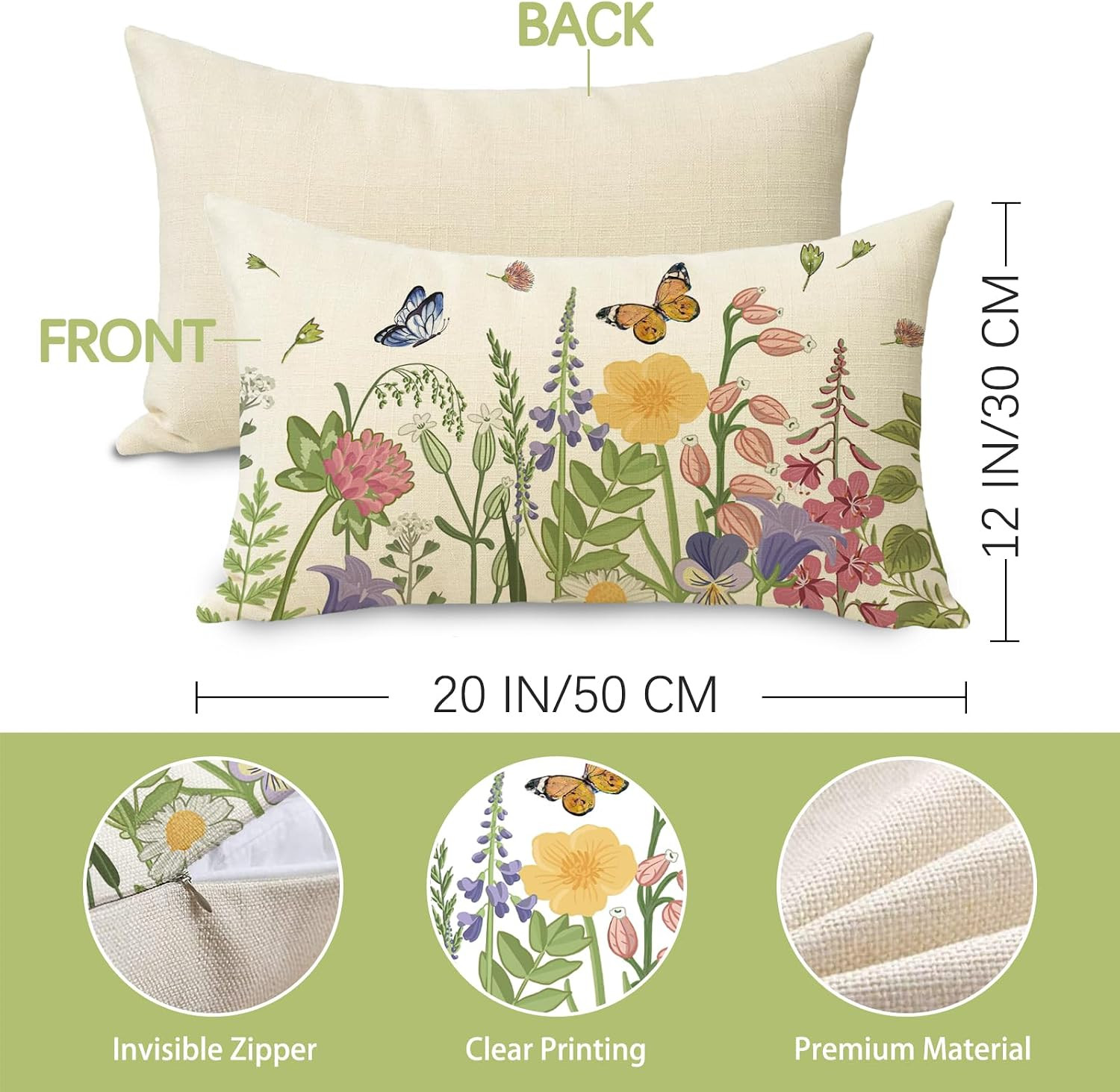 Spring Summer Wildflowers Lumbar Decorative Throw Pillow Cover 12 X 20, gallery