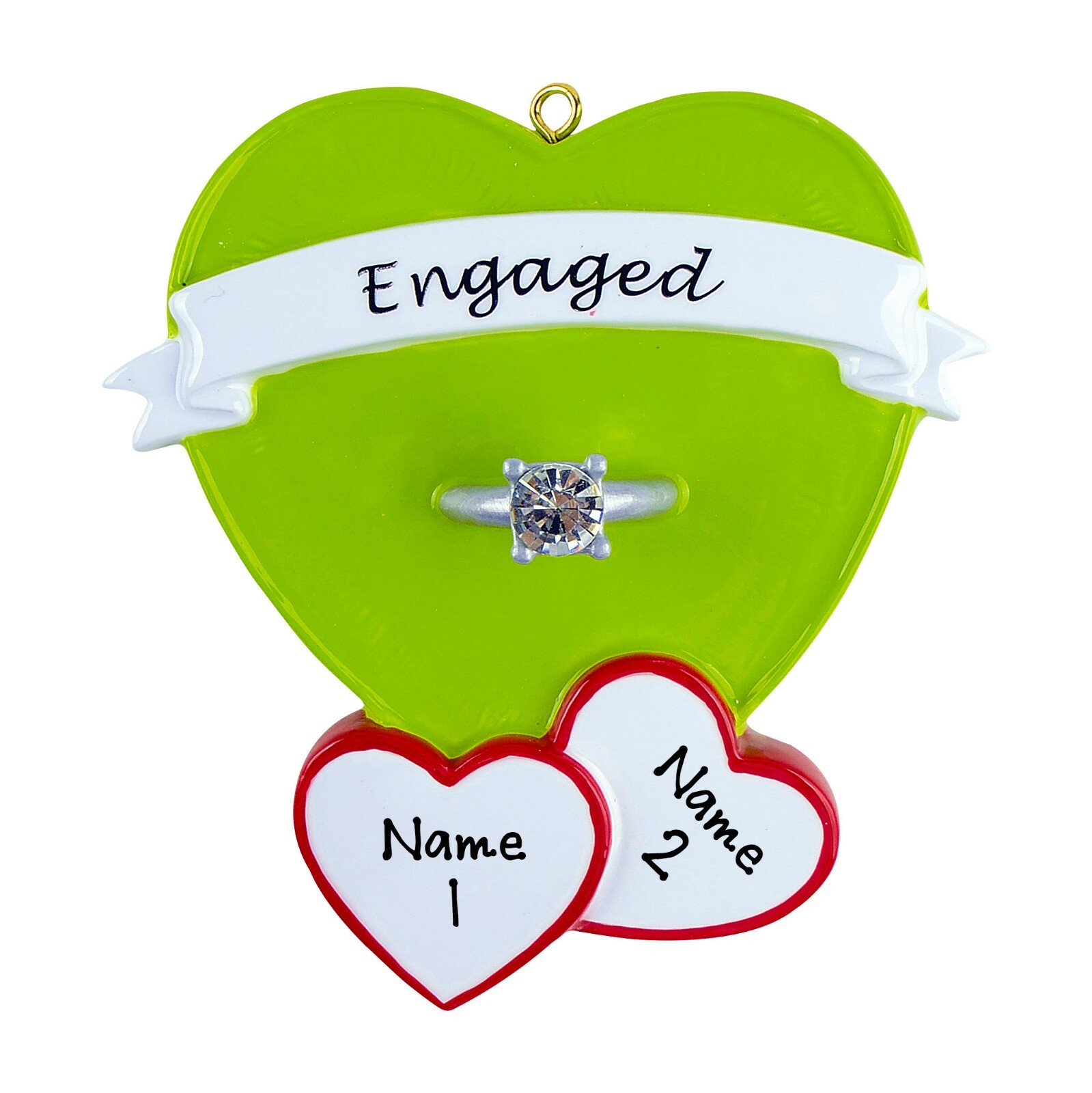 PERSONALIZED Engaged Diamond Ring with Hearts Ornament gallery