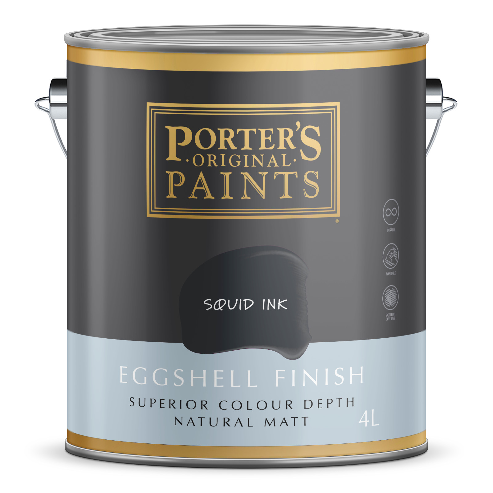 Porter's 4L Squid Ink Eggshell Finish Broadwall Washable Paint - 4L gallery
