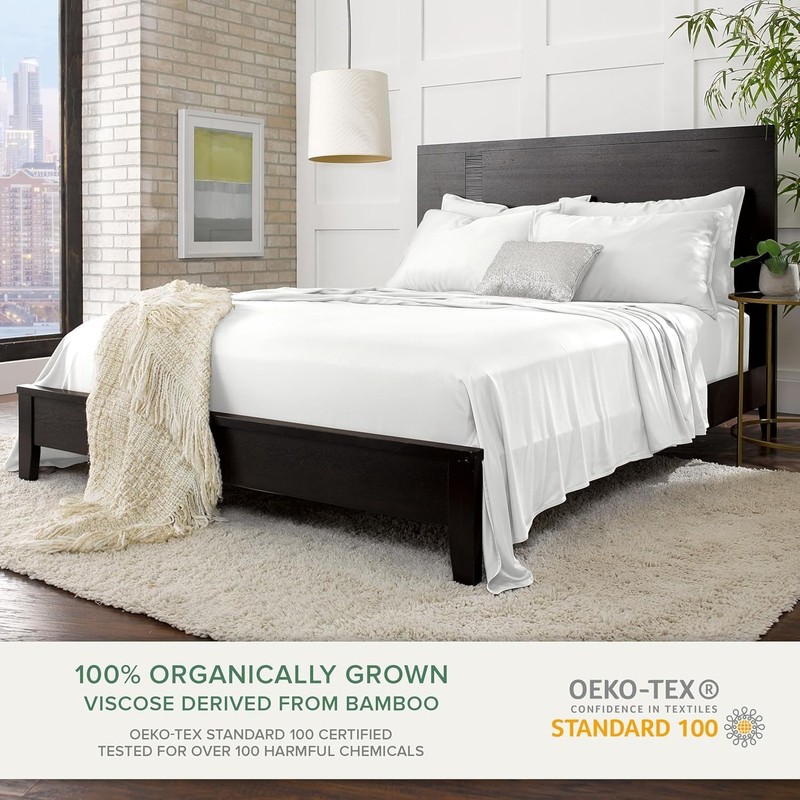 Pure Bamboo Full Size Bed Sheets - 100% Organic Viscose, Cooling & Soft, White gallery