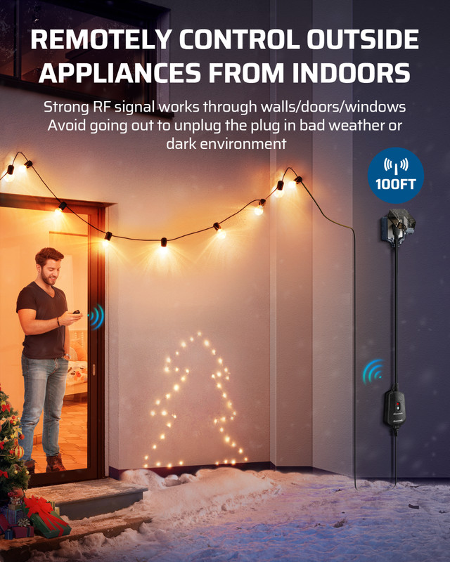 DEWENWILS Remote Control Outlet 15A Outdoor Waterproof with 2 Remotes 100ft gallery