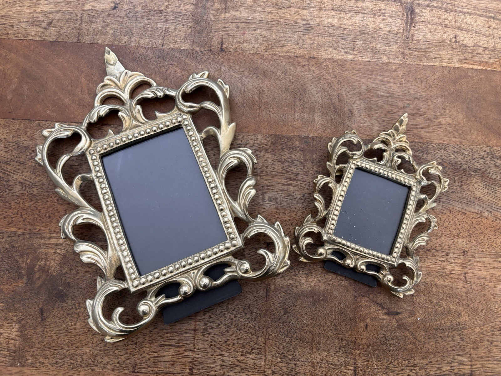 2 Ornate VTG Brass Picture Frames Rococo Baroque Hollywood Regency gallery