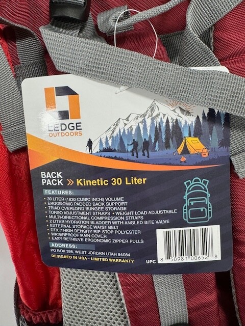 ** LEDGE OUTDOORS ** HIKING BACKPACK  ' 30L WITH HYDRATION BLADDER '-NEW RED 4