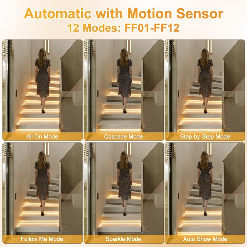 Intelligent Motion Stair Light Kit with Main Wire& Daylight , Step by Step Co... gallery