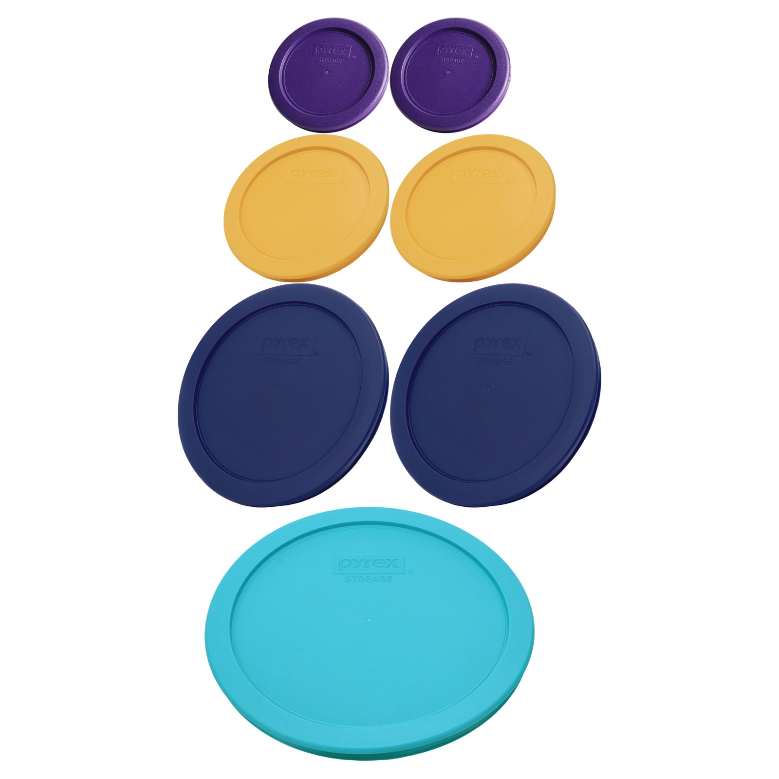 Pyrex Lids: (2) 7202-PC PLM, (2) 7200-PC BY, (2) 7201-PC BL, (1) 7402-PC TQ gallery