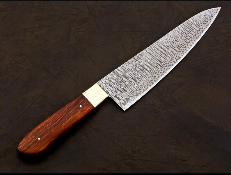 HANDMADE FORGED DAMASCUS STEEL CHEF KNIFE UTILITY KITCHEN KNIFE WOOD HANDLE 2770 gallery