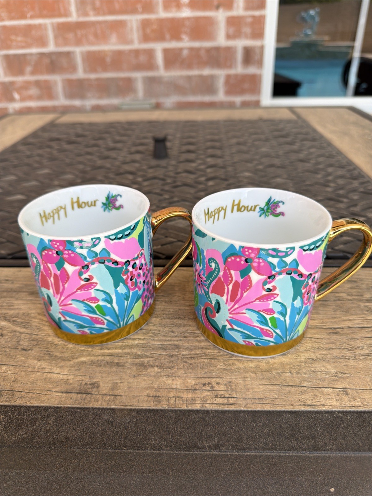 Lilly Pulitzer Ceramic Coffee Mug Set Of 2 Floral Multicolor Gold Handle 10 Oz gallery