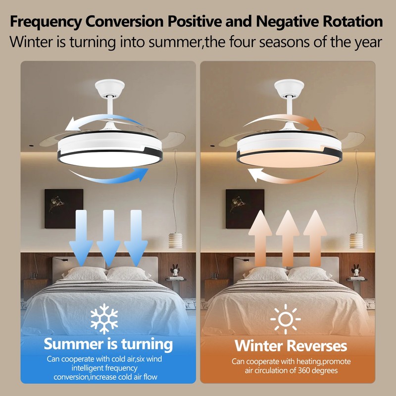 42" Smart Crystal Retractable Ceiling Fan Light w/ 3-Color Light & Remote 6Speed gallery