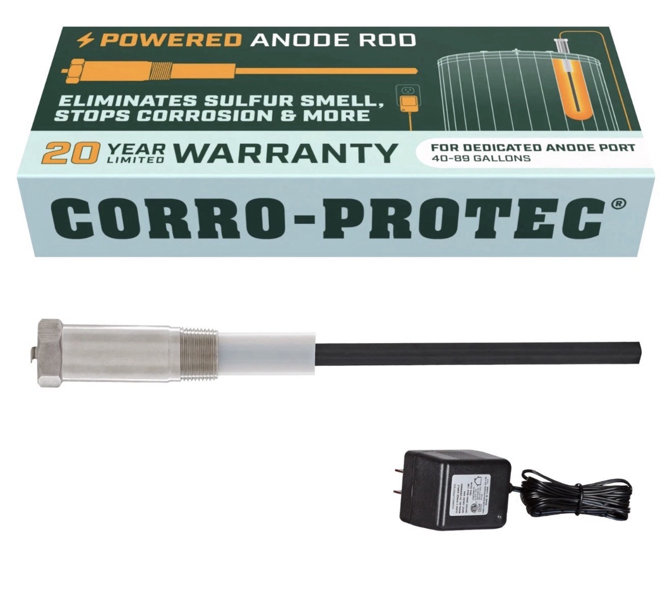 Corro-Protec Powered Anode Rod For Water Heater, 40-89 Gallons, Eliminate Sulfer gallery