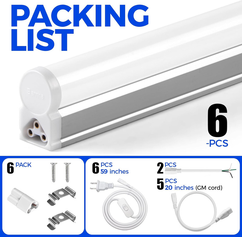 Barrina (6 Pack LED T5 Integrated Single Fixture, 4FT, 2200lm, 6500K Super Brigh gallery