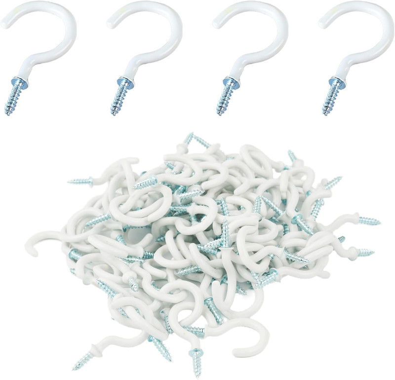 100 Pcs 3/4 inch Ceiling Cup Hooks Screw Hooks for Hanging (White) gallery