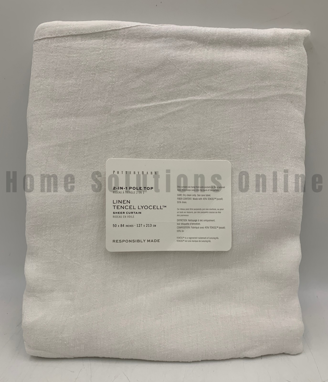 Pottery Barn Linen Tencel Lyocell Sheer Curtain White 84" #B6014 gallery
