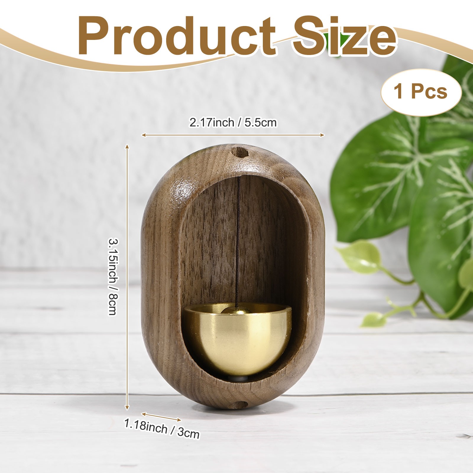 1-Pack Magnetic Shopkeepers Bell, 2.2inch/5.5cm Walnut [Brown, Oval Shape] gallery