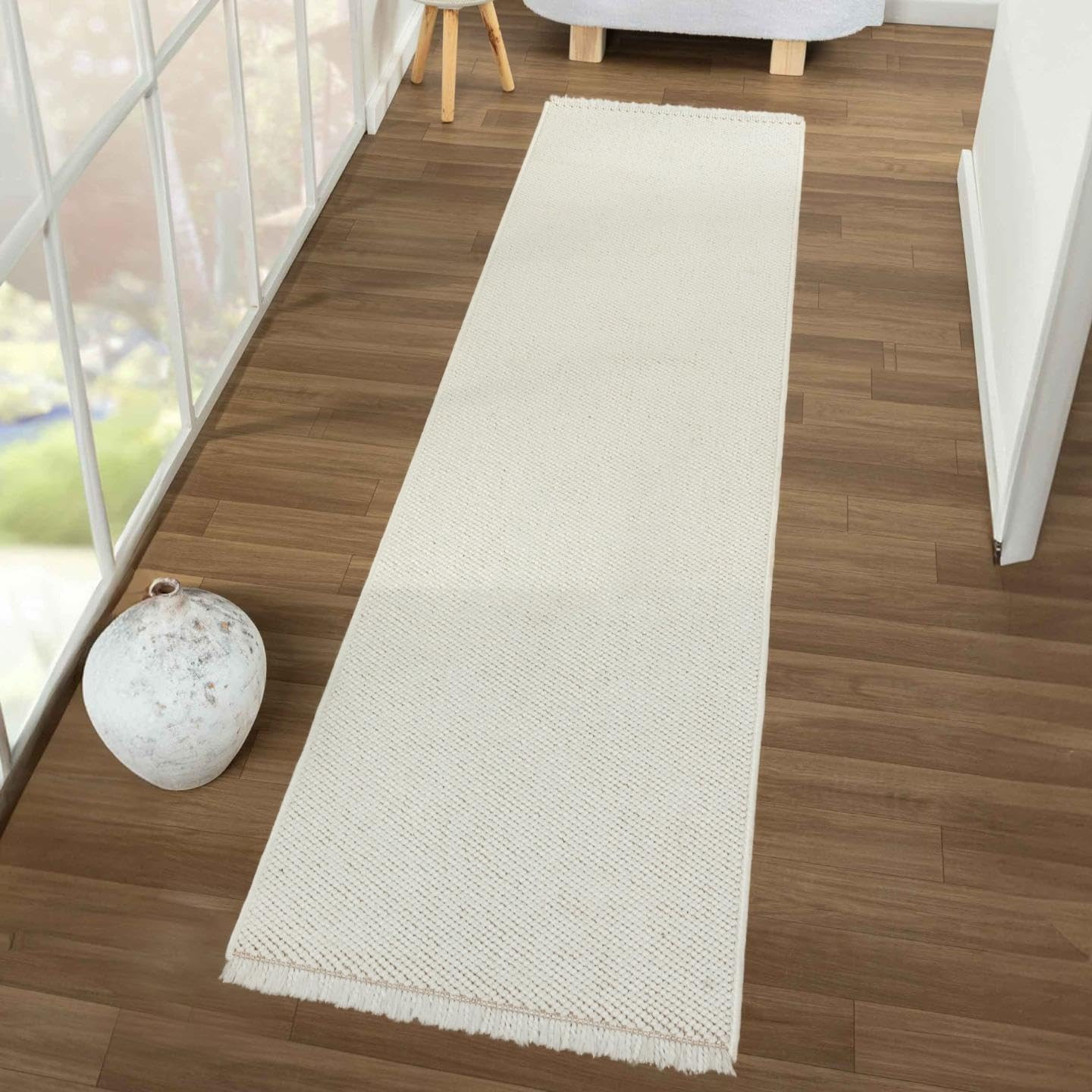 Cream 2x8 Stain-Resistant Area Rug - Solid Machine Woven Indoor Carpet gallery