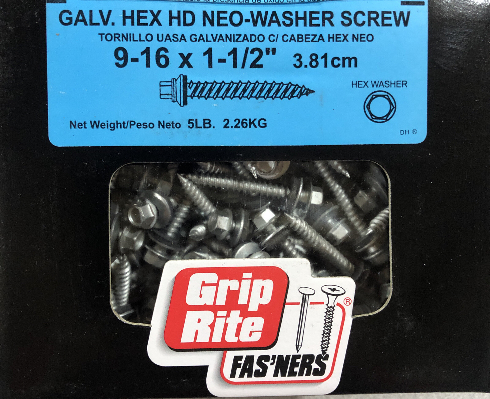 (5 Lb Box) GRIP RITE #9-16 x 1-1/2” Galvanized Neo Washer Screw 112WF5 gallery