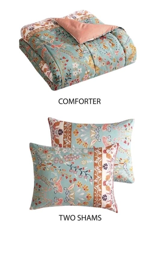 NWT Fairfield Square Full/Queen Reversible Comforter & 2 Shams Set. Green Floral gallery