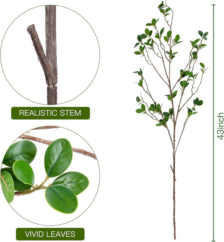 43’’ 6Pcs Artificial Ficus Branches Faux Leaf Spray Green Eucalyptus Branches... gallery