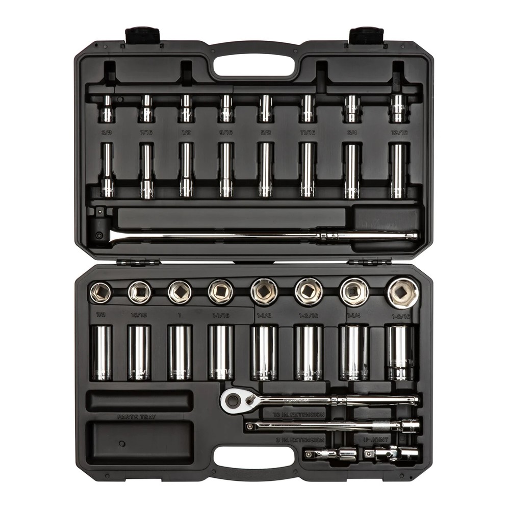 1/2 Inch Drive 6-Point Socket and Ratchet Set with Case, 37-Pc. 3/8 - 1-5/16 in