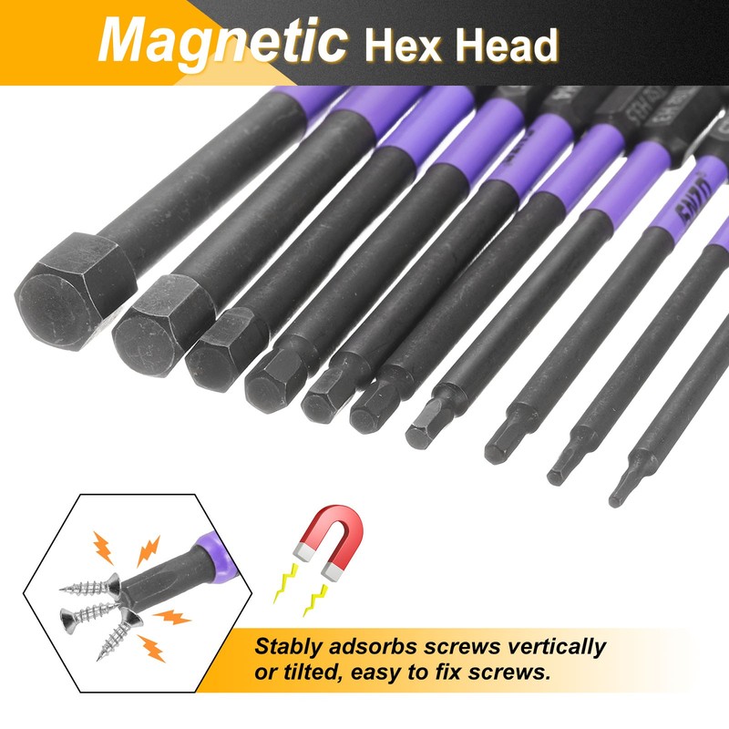 10pcs H1.5-H10 Flat Hex Head Screwdriver Bit Set 4" Long 1/4" Hex Shank Magnetic gallery