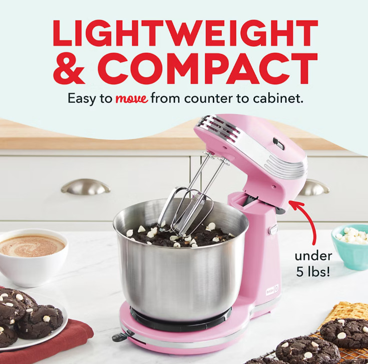 Dash Everyday 3-Quart, 6 Speed Stand Mixer with Stainless Steel Mixing Bowl PINK gallery