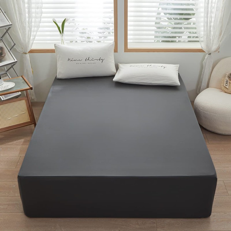 Dark Gray Twin Size Fitted Sheet Only, Deep Pocket, Fits 15, Soft Microfiber gallery