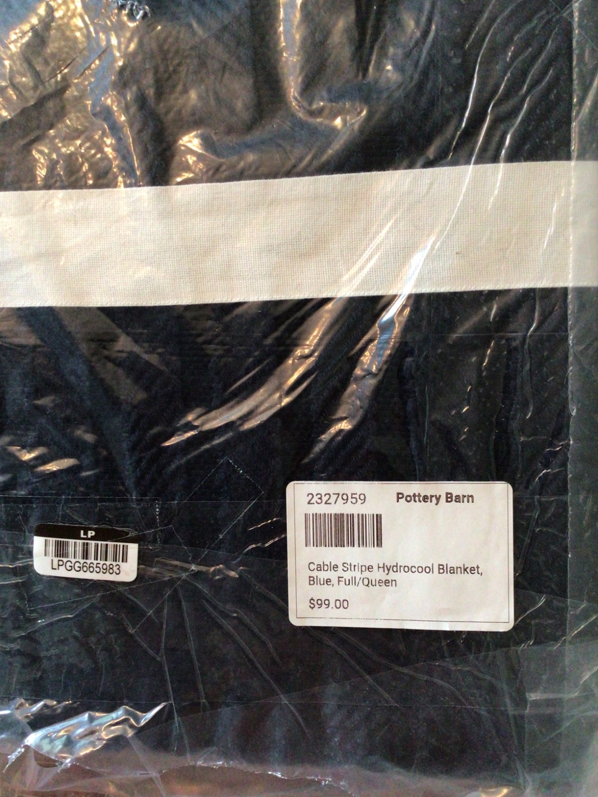 Hydrocool Blanket Full/Queen Cable Stripe Blue Disco Pottery Barn All Season NWT gallery