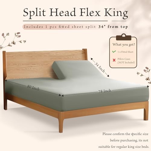 Split Top King Fitted Sheet Only for Adjustable Bed, Ultra-Soft Light Gray gallery