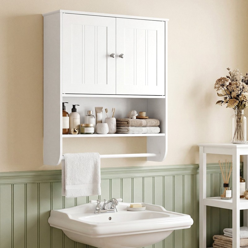 Bathroom Wall Cabinet, Wall Mounted Medicine Cabinet with Towel Bar & Shelf gallery