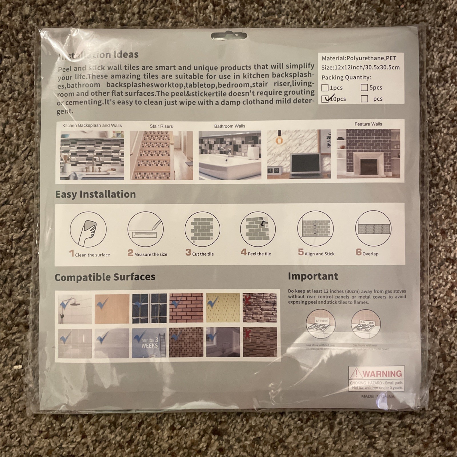 Peel And Stick Wall Tiles Removable Easy Green 12x12 10 Sheets. DIY Poly. gallery