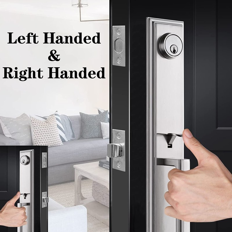 Front Door Handle Satin Nickel Double Door Lock Set, Entrance Handle Set gallery