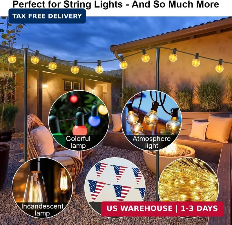 6 Pack String Light Poles for Outside, Upgraded Heavy-Duty Metal Poles for Outdo gallery