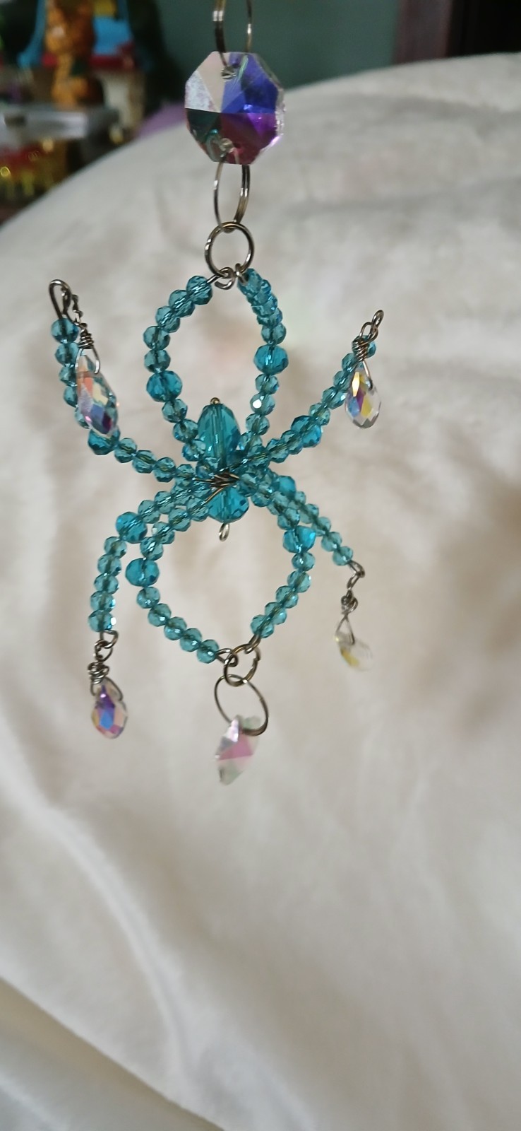 Handmade Hanging Beaded Light Blue Spider Crystal Suncatcher Car Charm gallery