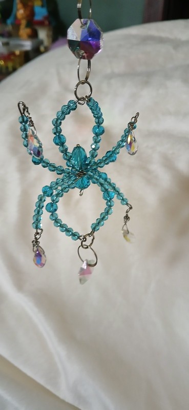 Handmade Hanging Beaded Light Blue Spider Crystal Suncatcher Car Charm gallery