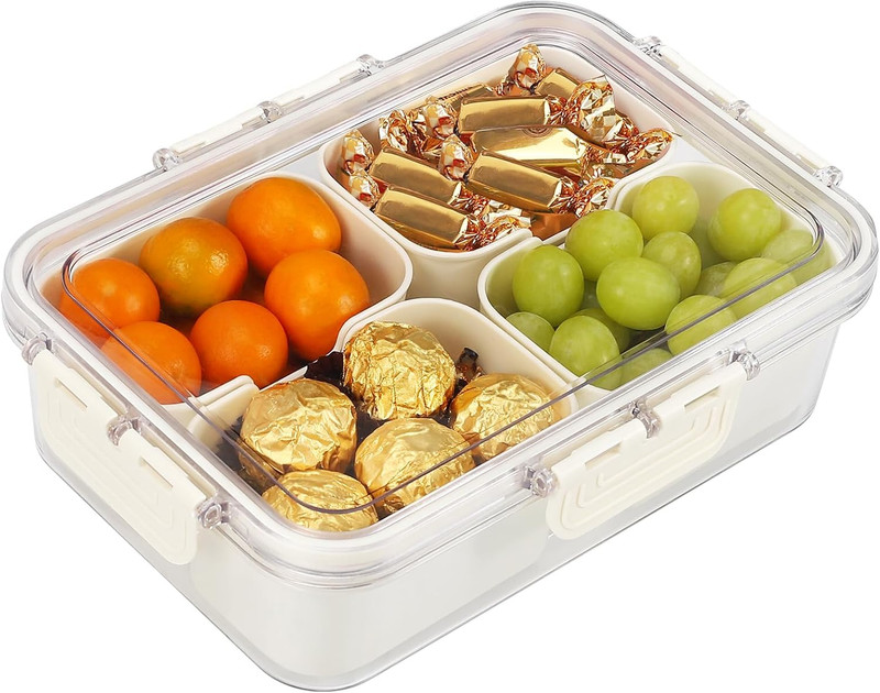 Snack Box Container, 4 Compartments Divided Serving Tray with Lid, Snackle Bo... gallery