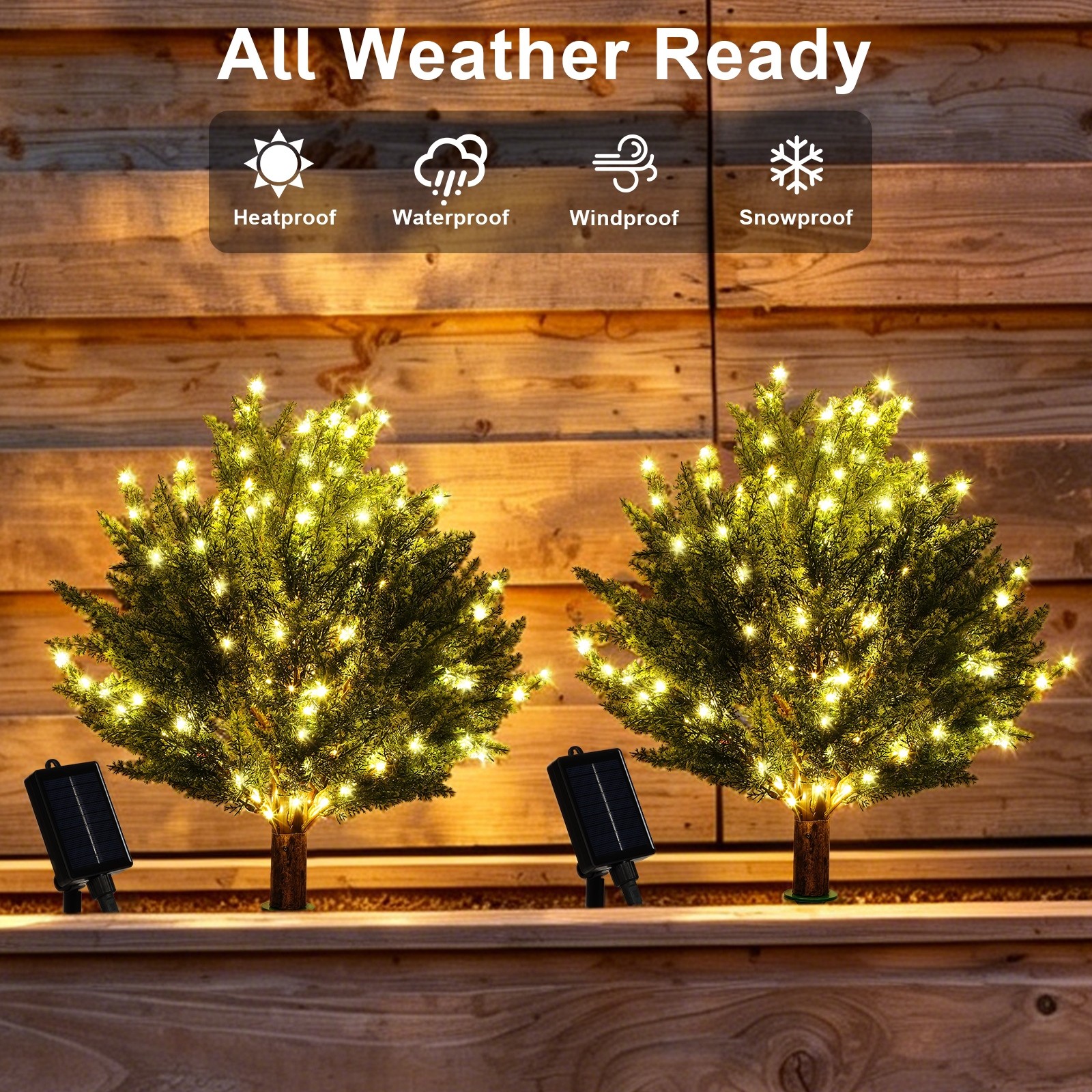2PC Solar Artificial Cedar Topiary Ball Trees Lights for Porch Garden Backyard gallery