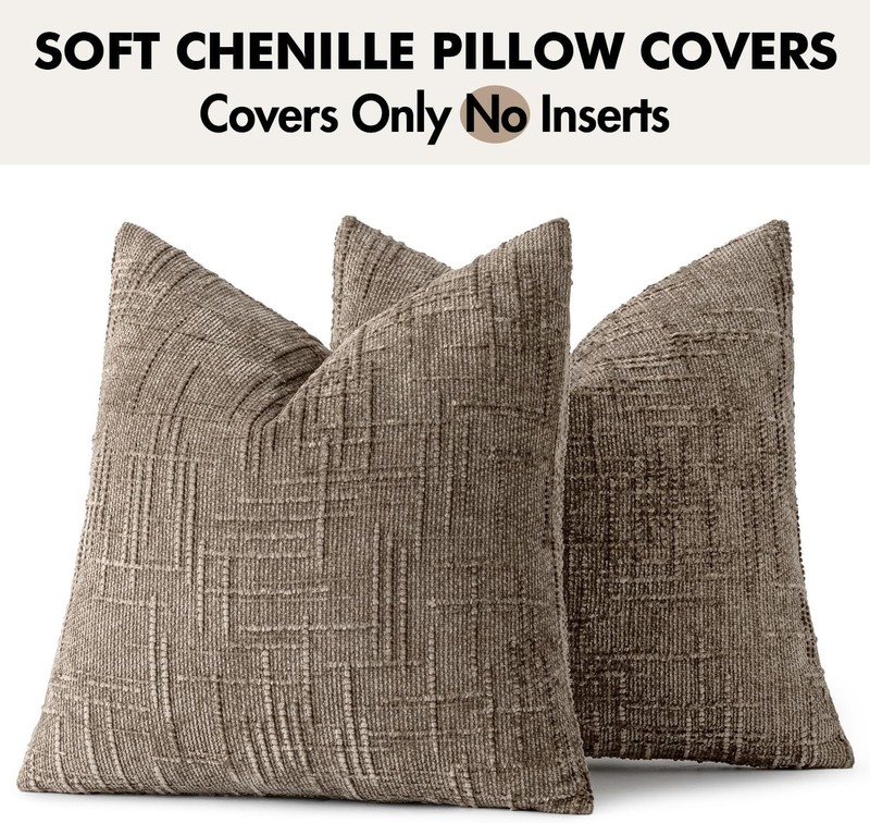 Textured Throw Pillow Covers Thick Chenille Decorative Pillows Taupe Grey 18X18 gallery
