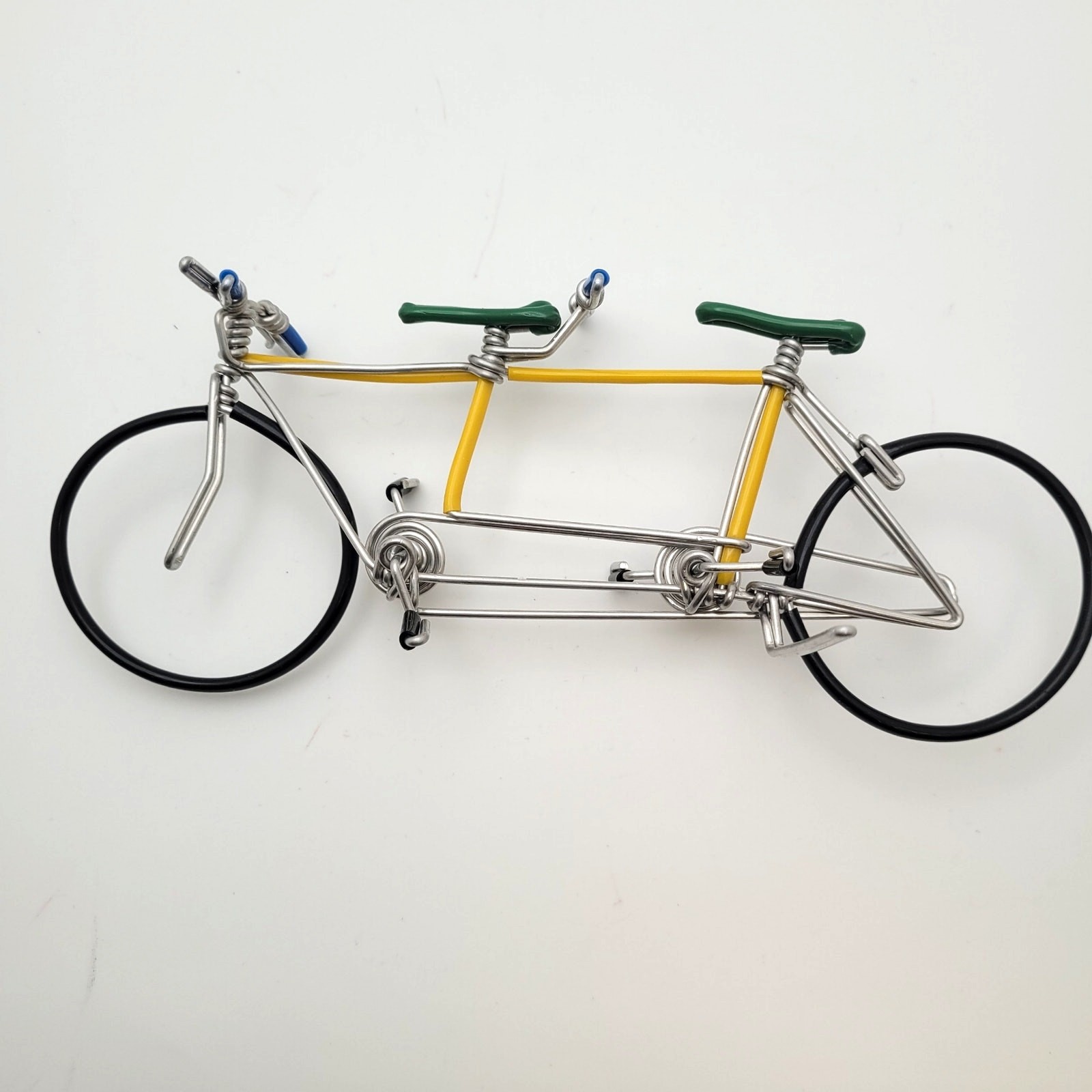 Handmade Mini Tandem Bicycle Figurine Yellow Green Metal Bike Decor Cycling gallery