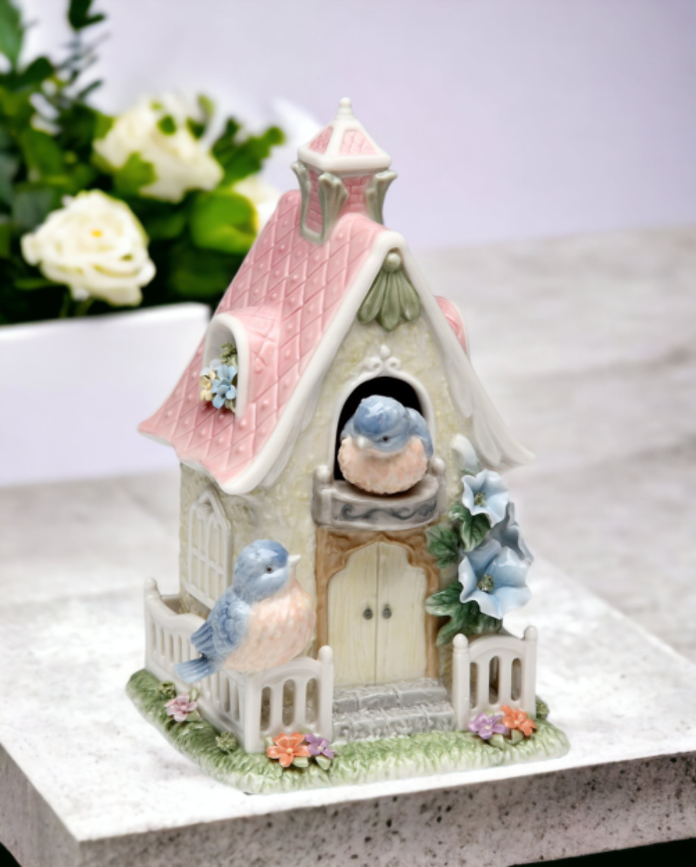 Ceramic Bluebird Birdhouse Music Box, Home Décor, Gift for Her, Gift for Mom, Ki gallery