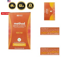Dryer Sheets, Ginger Mango, 80 Sheets, 1 pack, Packaging May Vary