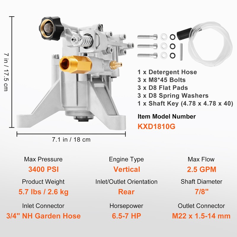 Pressure Washer Pump Power Washer Pump 7/8" Shaft Vertical 3400 PSI 2.5GPM gallery