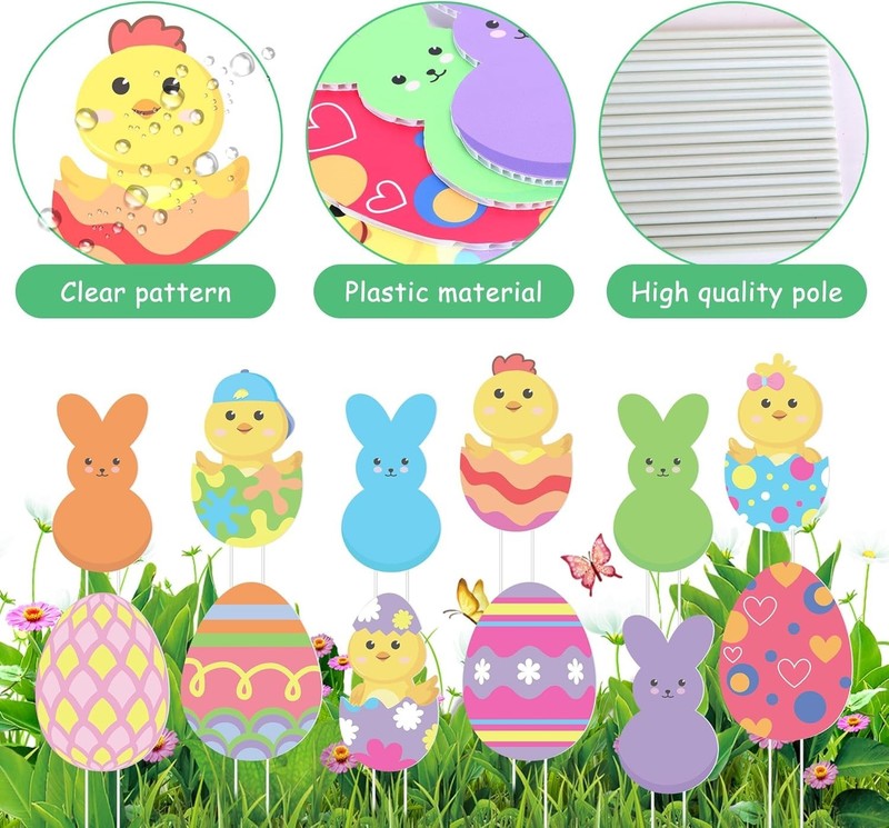 12 Pcs Easter Egg Planter Stakes-11 Inch Bunny Egg Chick Planter Stakes-Easte... gallery