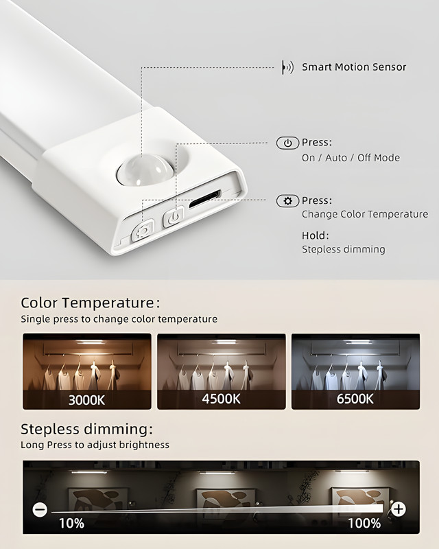 50LED Rechargeable Motion Sensor Closet Light Dimmable Under Cabinet Kitchen gallery