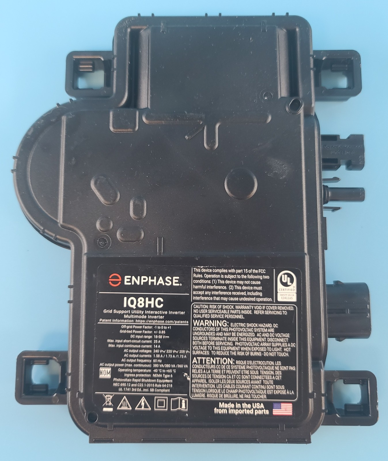 Microinverter (IQ8HC-72-M-DOM-US) MC4 Wire Connector no cap and mounting bracket gallery
