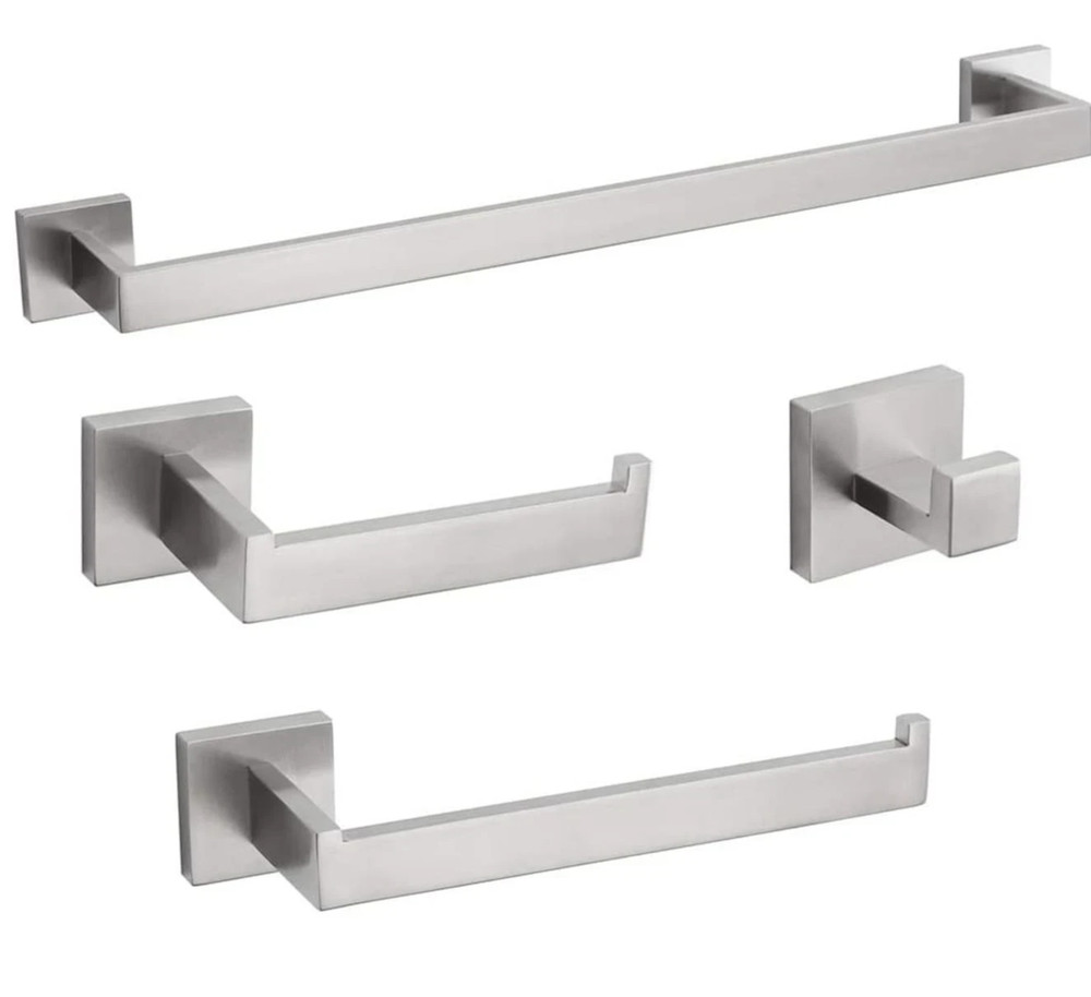 4-Pieces Matte Silver Bathroom Hardware Accessories Set 24 Inch Towel Bar Towe