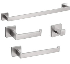 4-Pieces Matte Silver Bathroom Hardware Accessories Set 24 Inch Towel Bar Towe